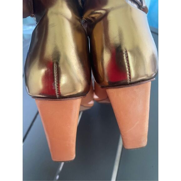 Rebecca Minkoff Stella Leather Wedge Shoes 8.5 Orange / Gold - Picture 15 of 15